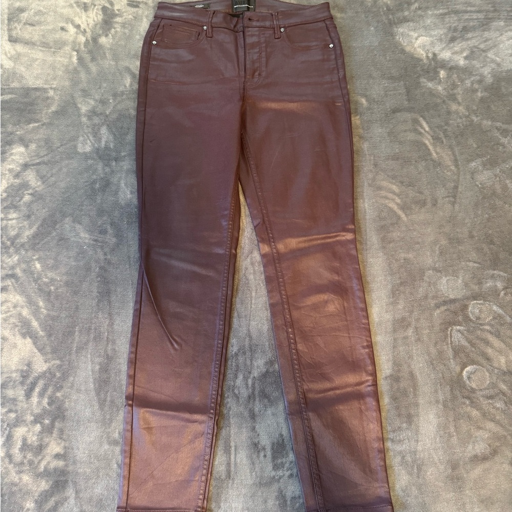 Women's Burgundy Coated Jeans